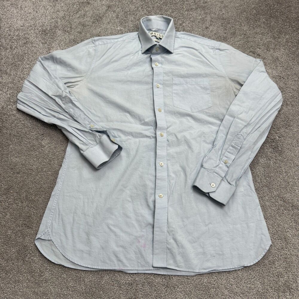 REISS Slim Fit Dress Shirt Mens Medium Light Blue Cotton Pocket Classic Workwear